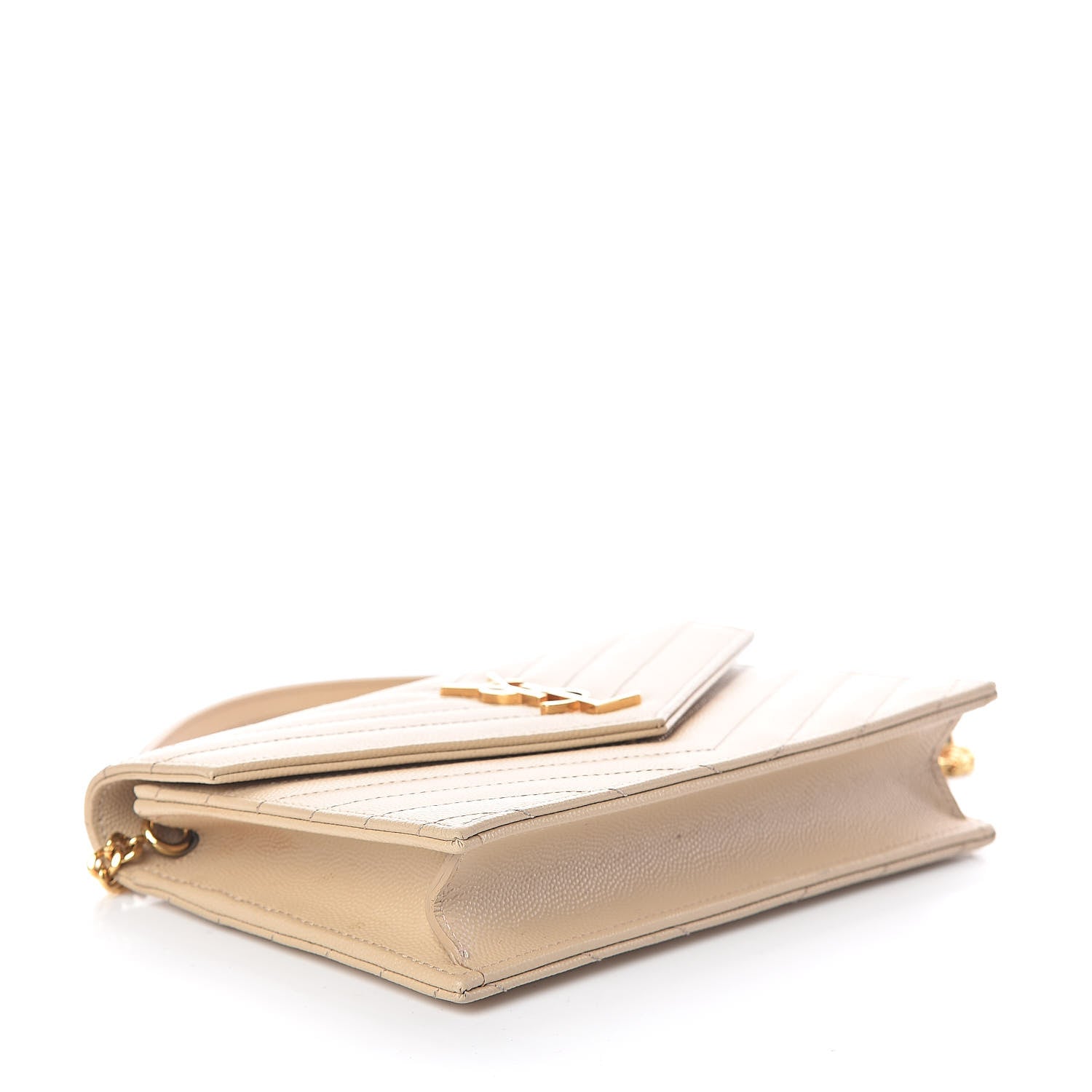 Saint Laurent Grain De Poudre Matelasse Chevron Monogram Envelope Chain Wallet Nude Powder 4 of 9