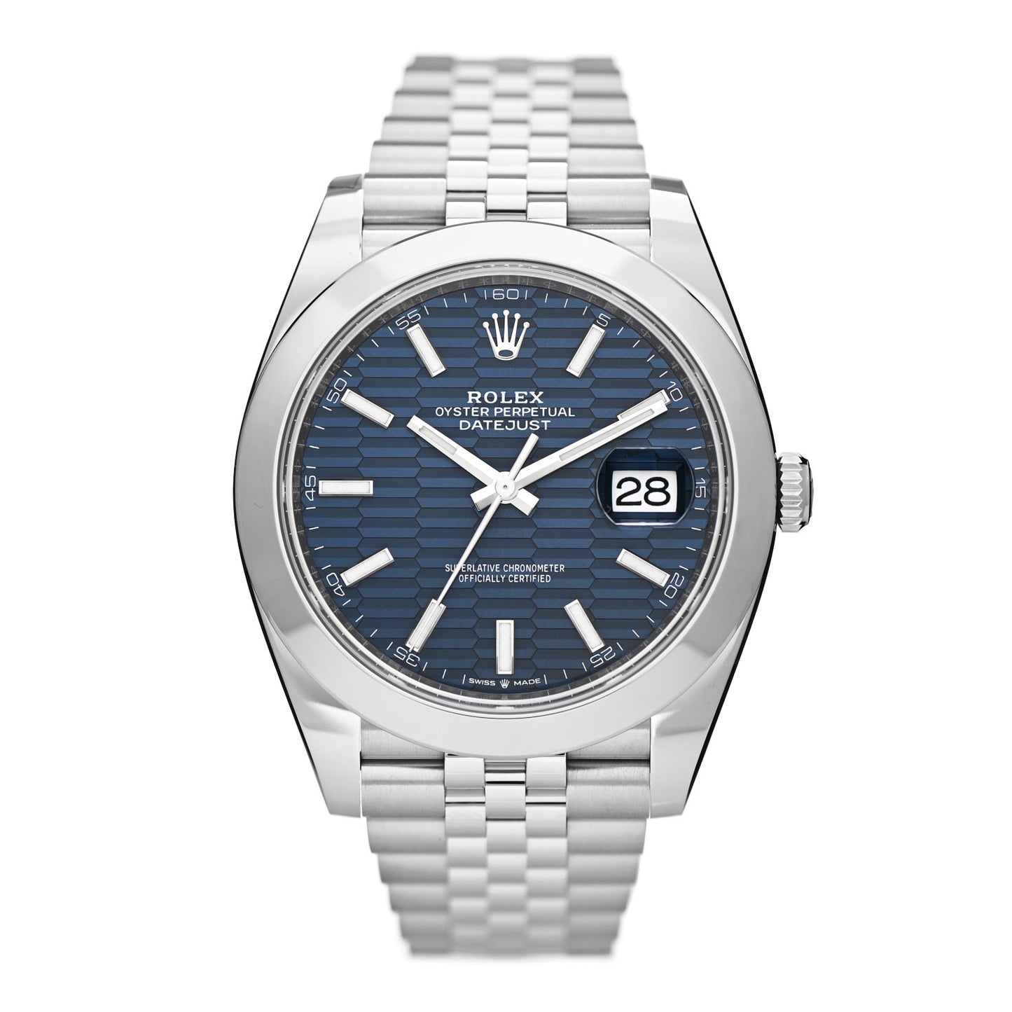 Stainless Steel 41mm Oyster Perpetual Datejust Watch Bright Blue Fluted 126300