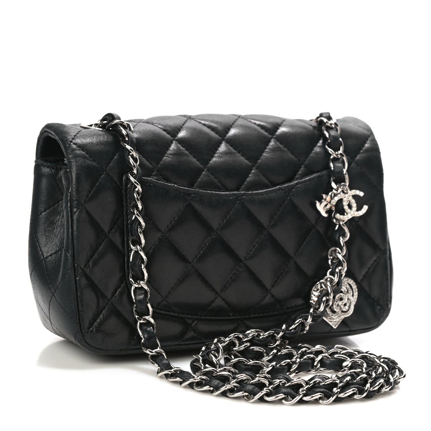 Lambskin Quilted Valentine Charms Mini Rectangular Flap Black