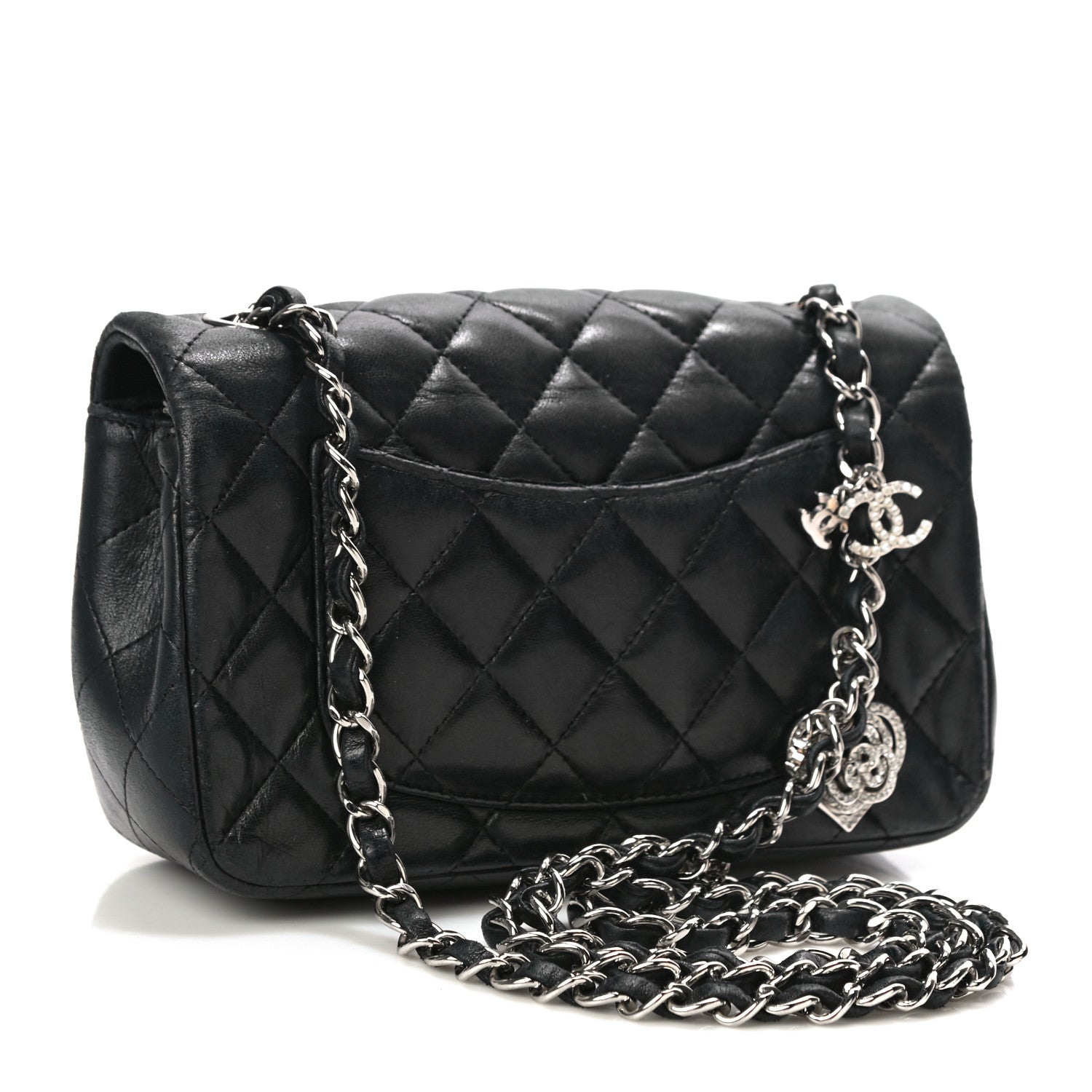 Chanel Lambskin Quilted Valentine Charms Mini Rectangular Flap Black 3 of 22
