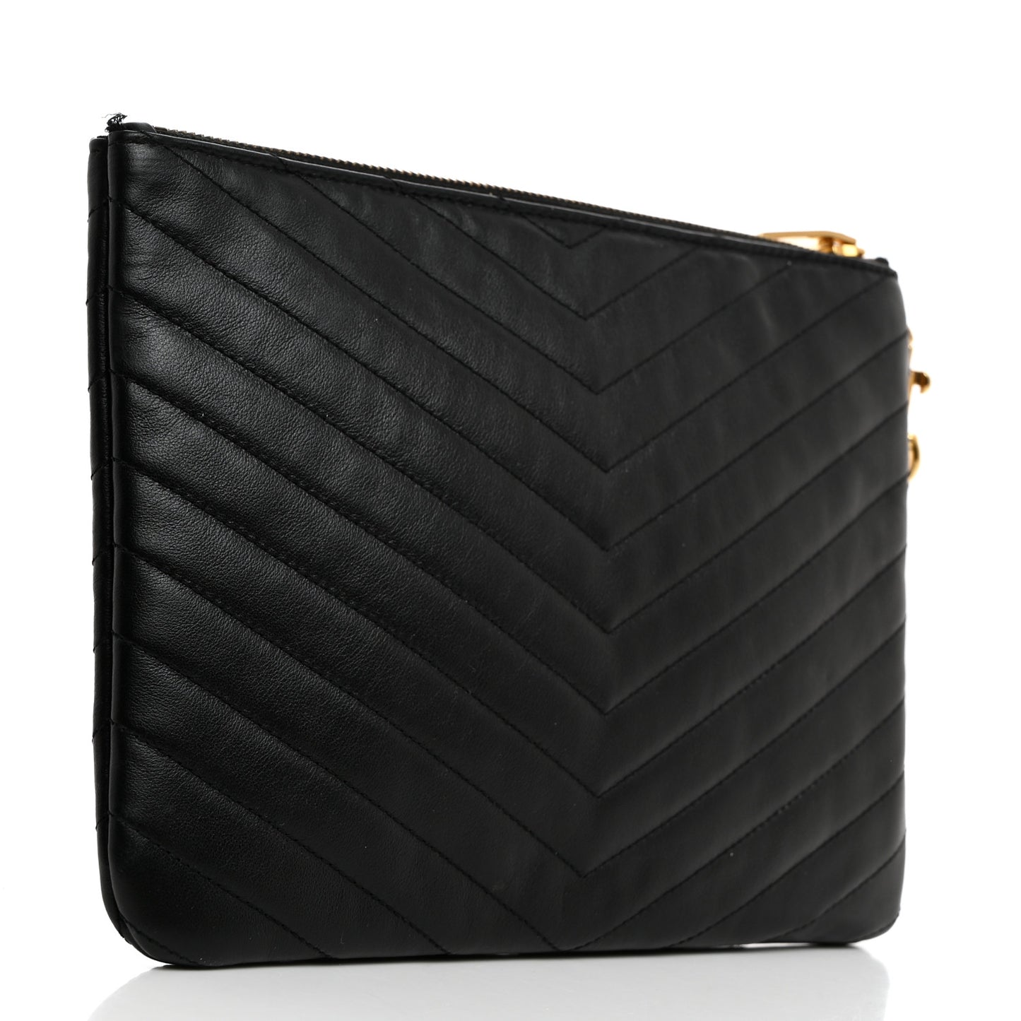 Calfskin Matelasse Chevron Monogram A5 Wristlet Black