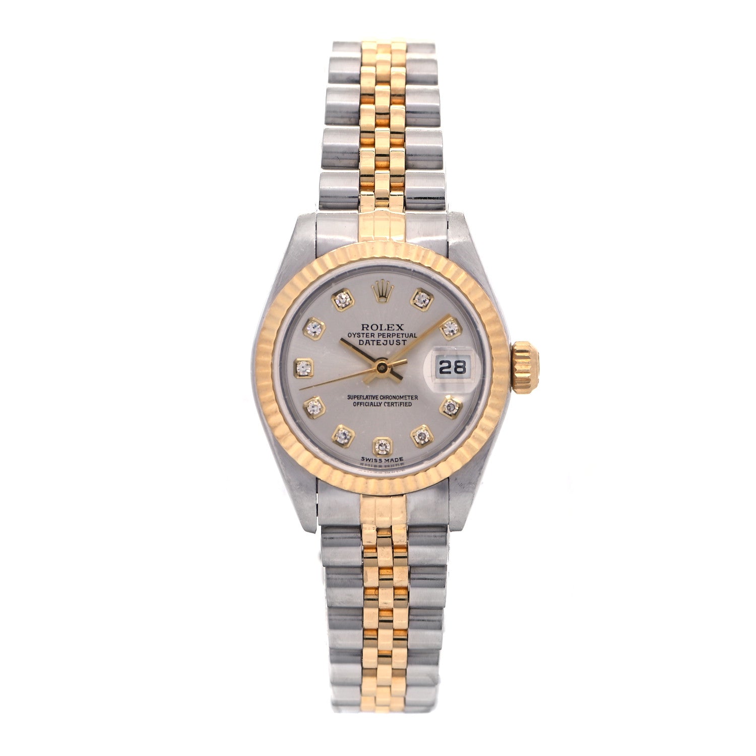 Rolex Stainless Steel 18K Yellow Gold Diamond 26mm Oyster Perpetual Datejust Watch Silver 79173 1 of 5