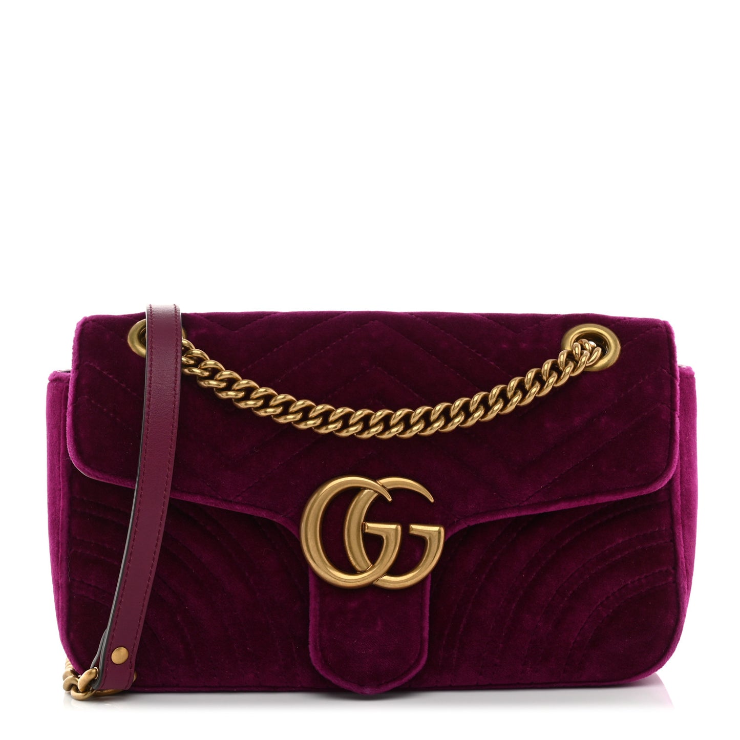Velvet Matelasse Small GG Marmont Shoulder Bag Fuchsia Violet Cyclamen