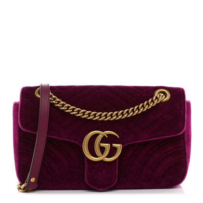 Gucci Velvet Matelasse Small GG Marmont Shoulder Bag Fuchsia Violet Cyclamen 1 of 10