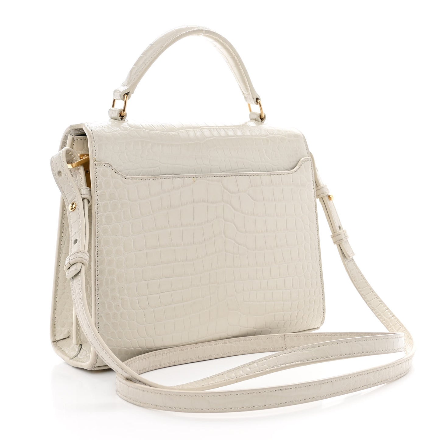 Crocodile Embossed Mini Classic Monogram Cassandra Top Handle Crema Soft
