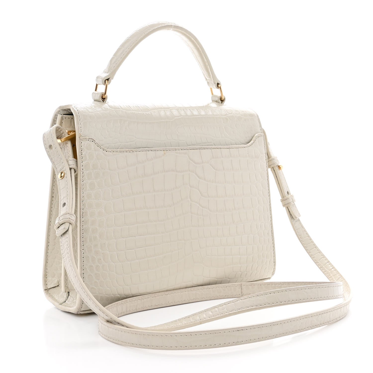 Saint Laurent Crocodile Embossed Mini Classic Monogram Cassandra Top Handle Crema Soft 3 of 17