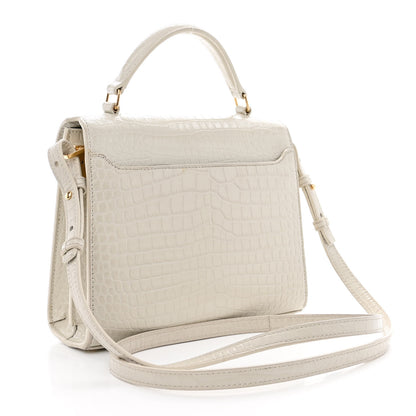 Saint Laurent Crocodile Embossed Mini Classic Monogram Cassandra Top Handle Crema Soft 3 of 17