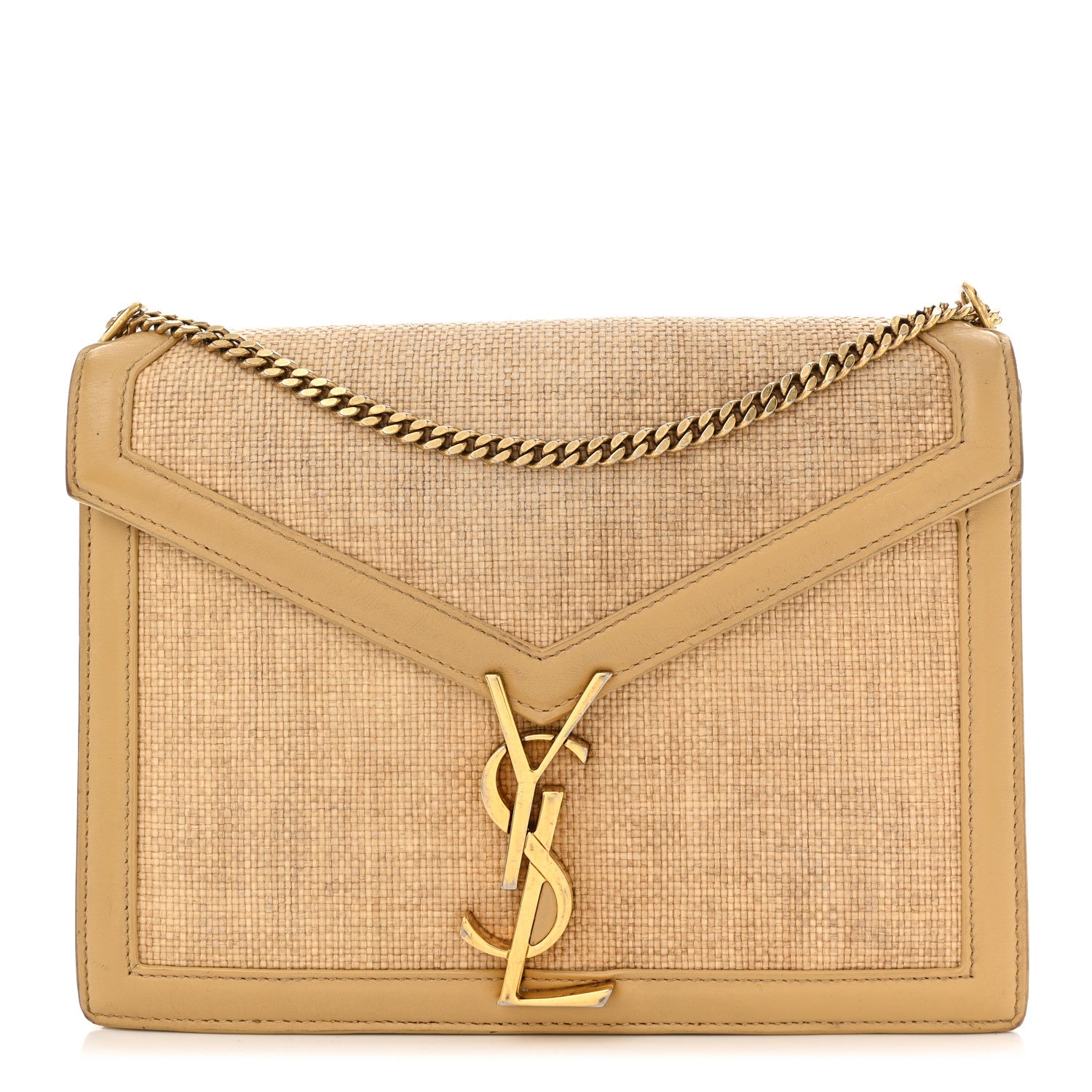 Saint Laurent Canvas Calfskin Classic Monogram Cassandra Clasp Bag Grege Brown Gold 1 of 12