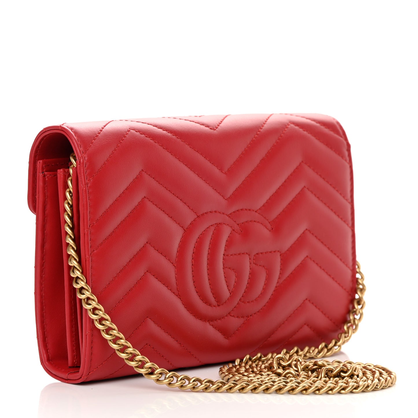 Calfskin Matelasse GG Marmont Chain Wallet Hibiscus Red