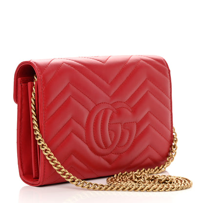 Gucci Calfskin Matelasse GG Marmont Chain Wallet Hibiscus Red 3 of 11