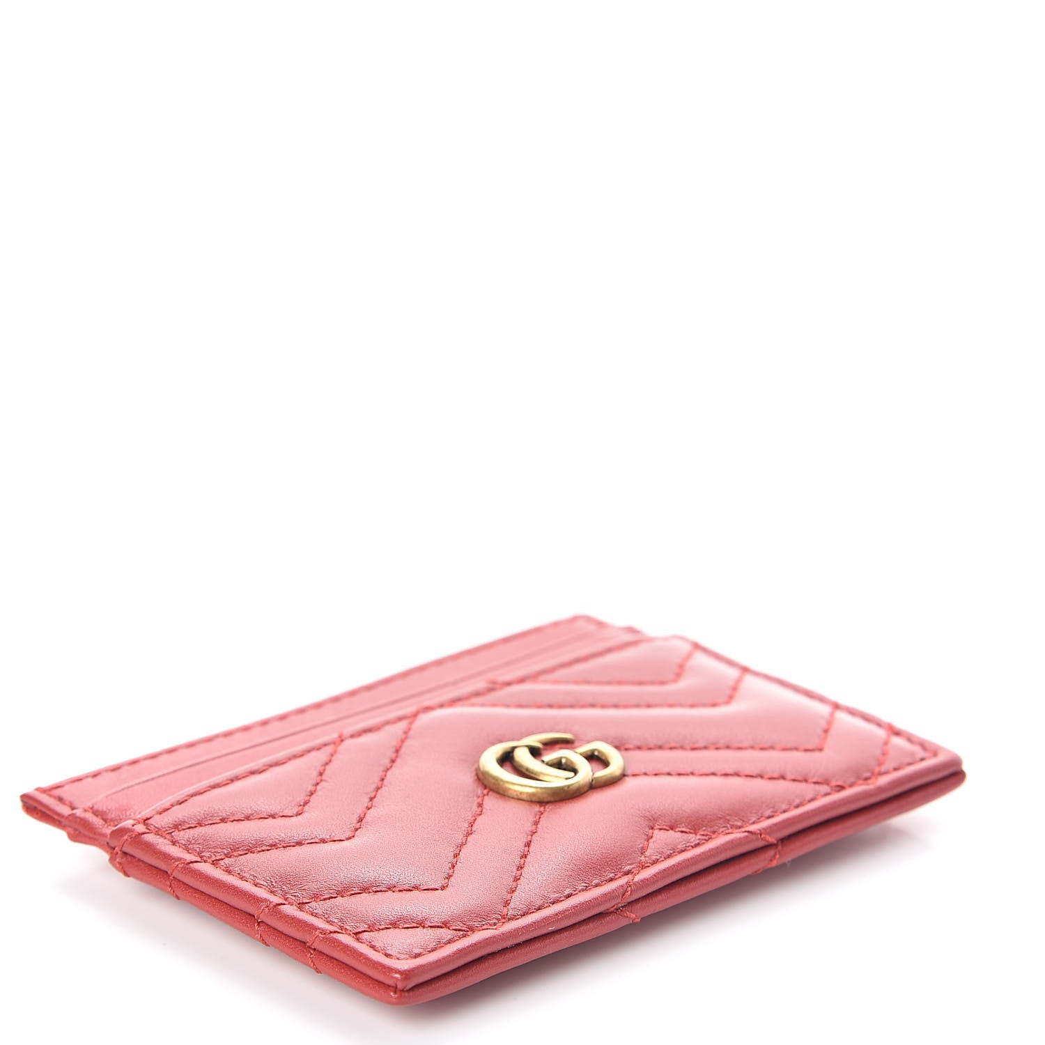 Gucci Calfskin Matelasse GG Marmont Card Holder Hibiscus Red 4 of 7