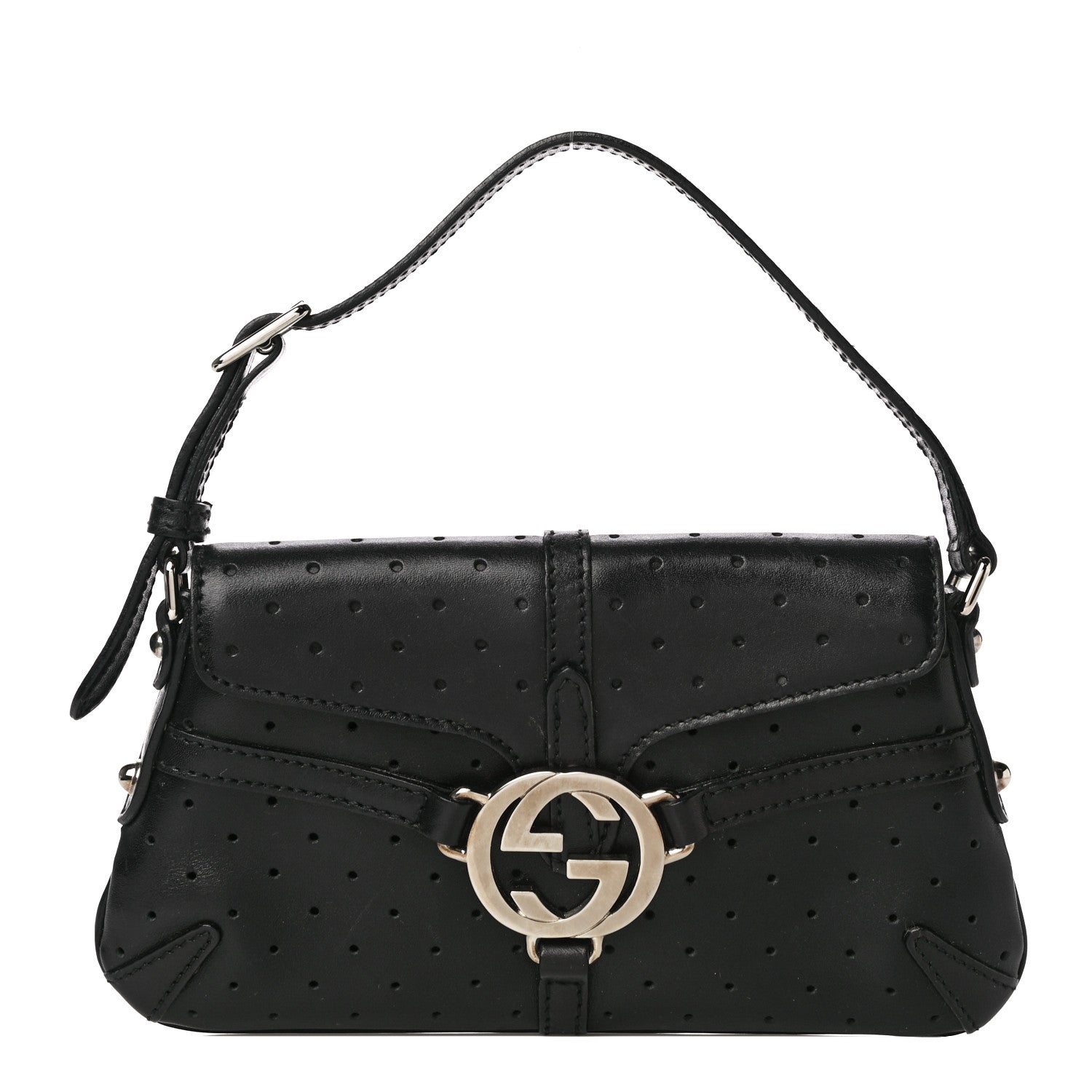 Gucci Calfskin Perforated GG Pochette Black 1 of 19