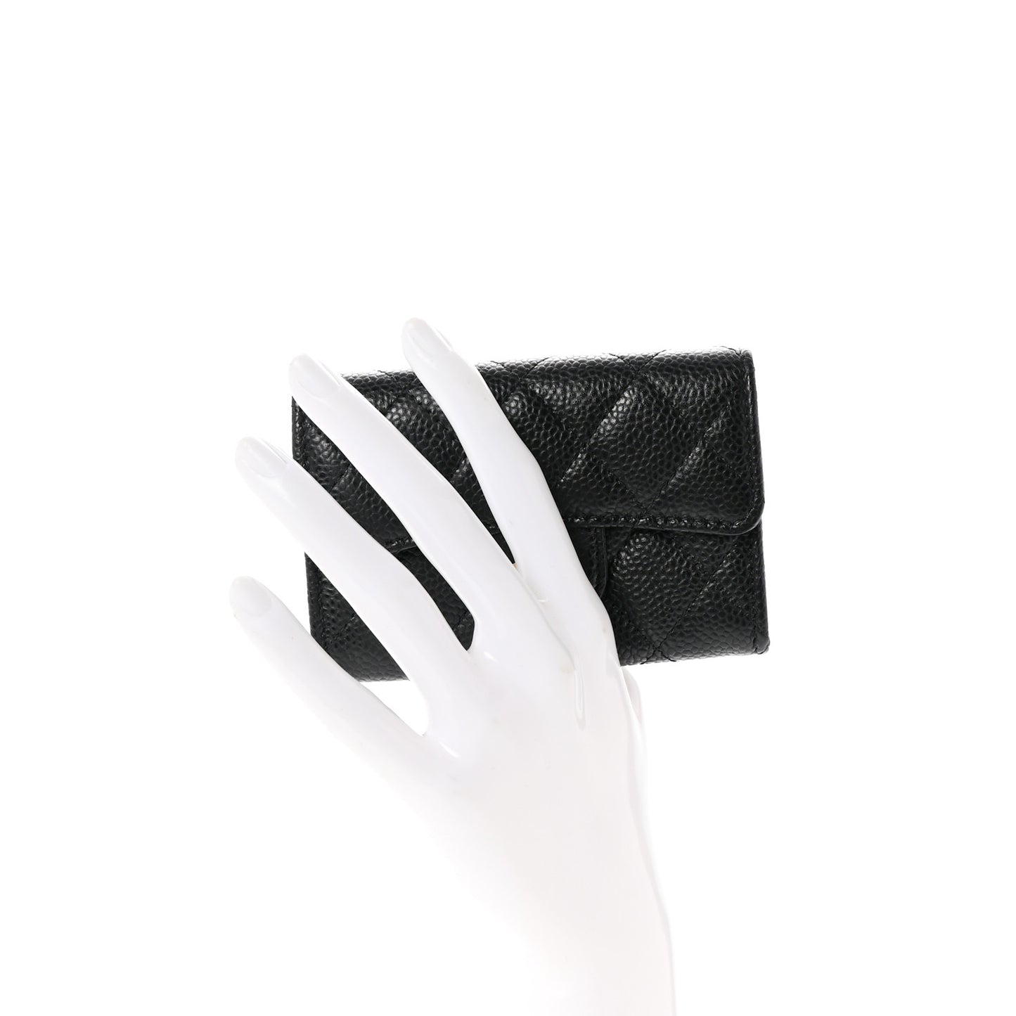 Caviar Quilted Flap Card Holder Wallet Black