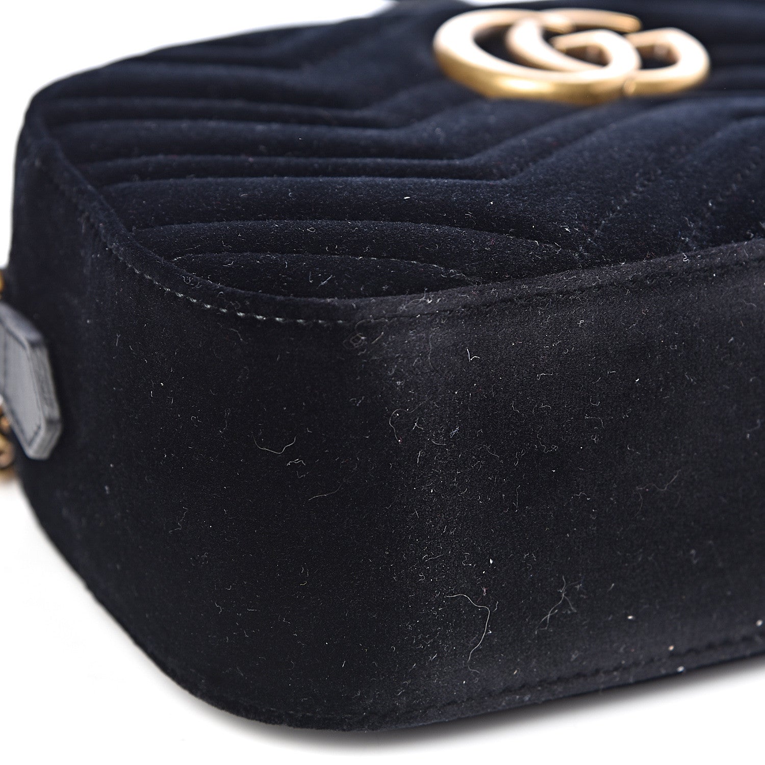 Gucci Velvet Matelasse Small GG Marmont Chain Shoulder Bag Black 9 of 10