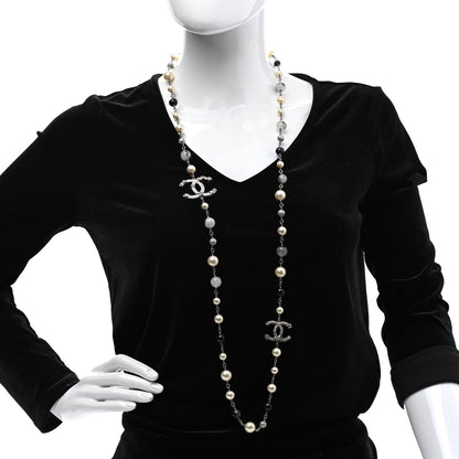Chanel Pearl Beaded Star CC Long Necklace Silver 2 of 6