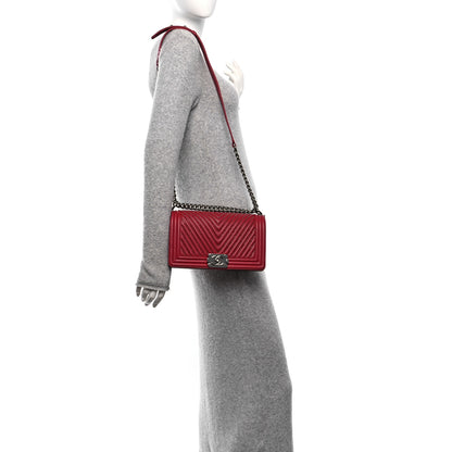 Chanel Lambskin Chevron Chain Stitched Medium Boy Flap Dark Red 2 of 10