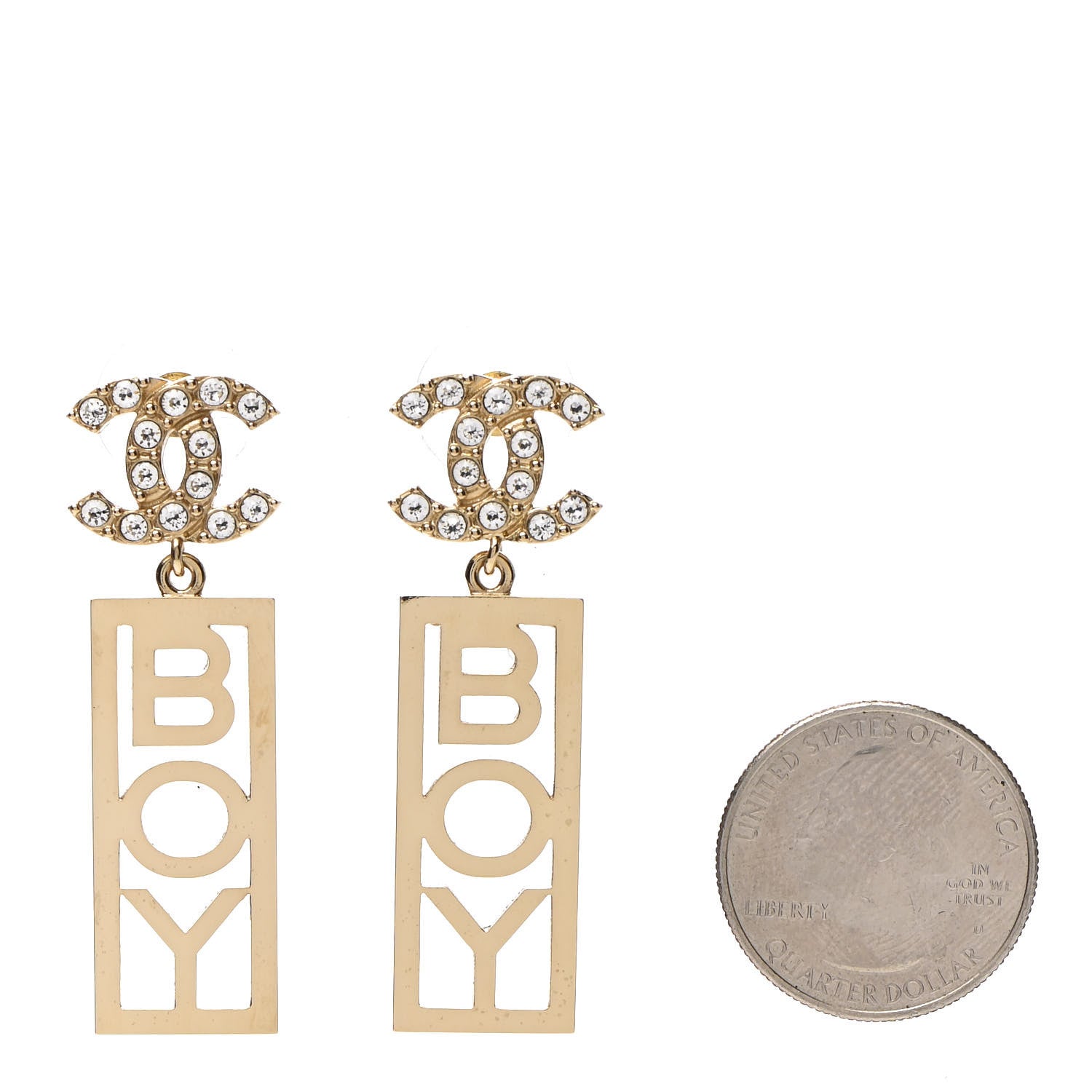 Chanel Crystal Boy Earrings Gold 2 of 5