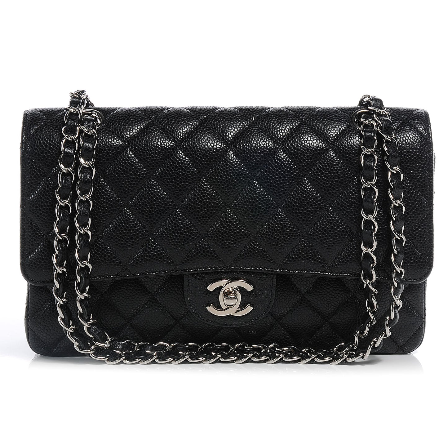 Caviar Quilted Medium Double Flap Black
