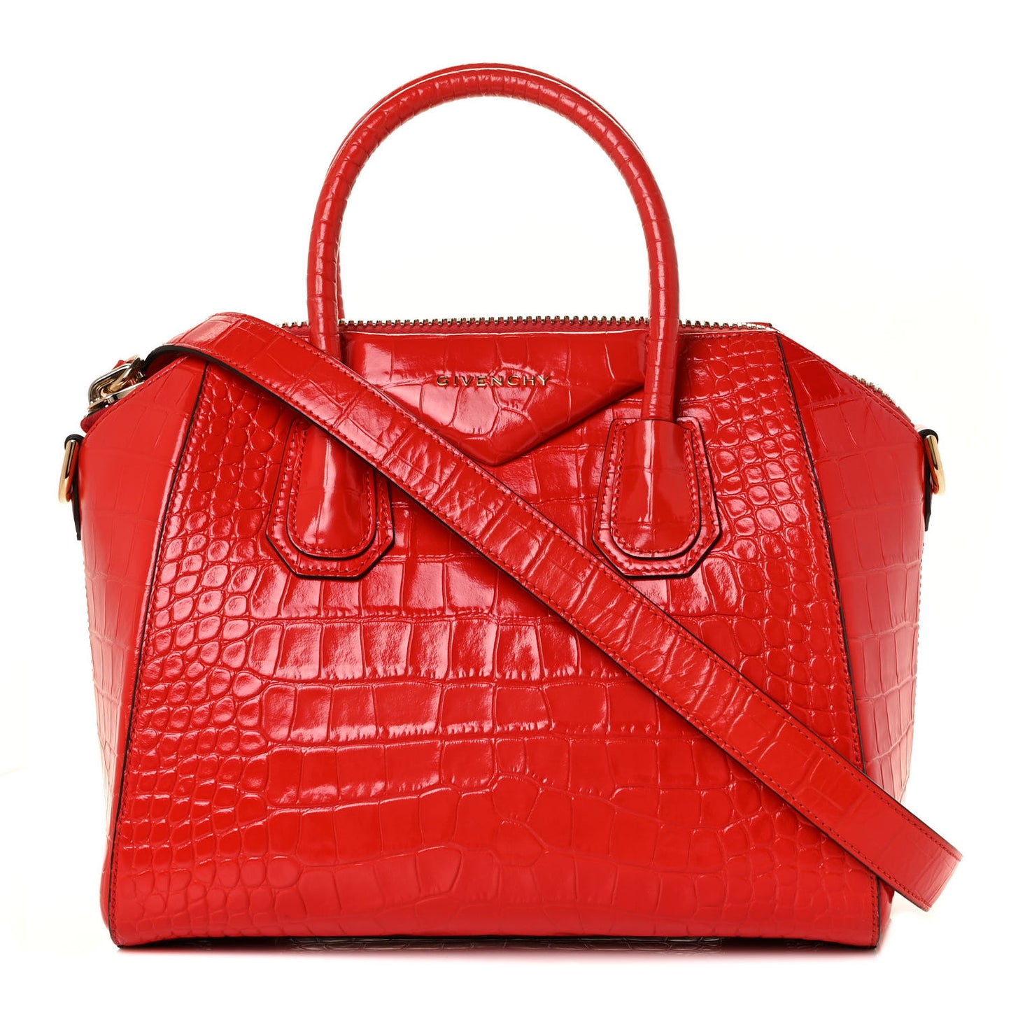 Calfskin Crocodile Embossed Small Antigona Red