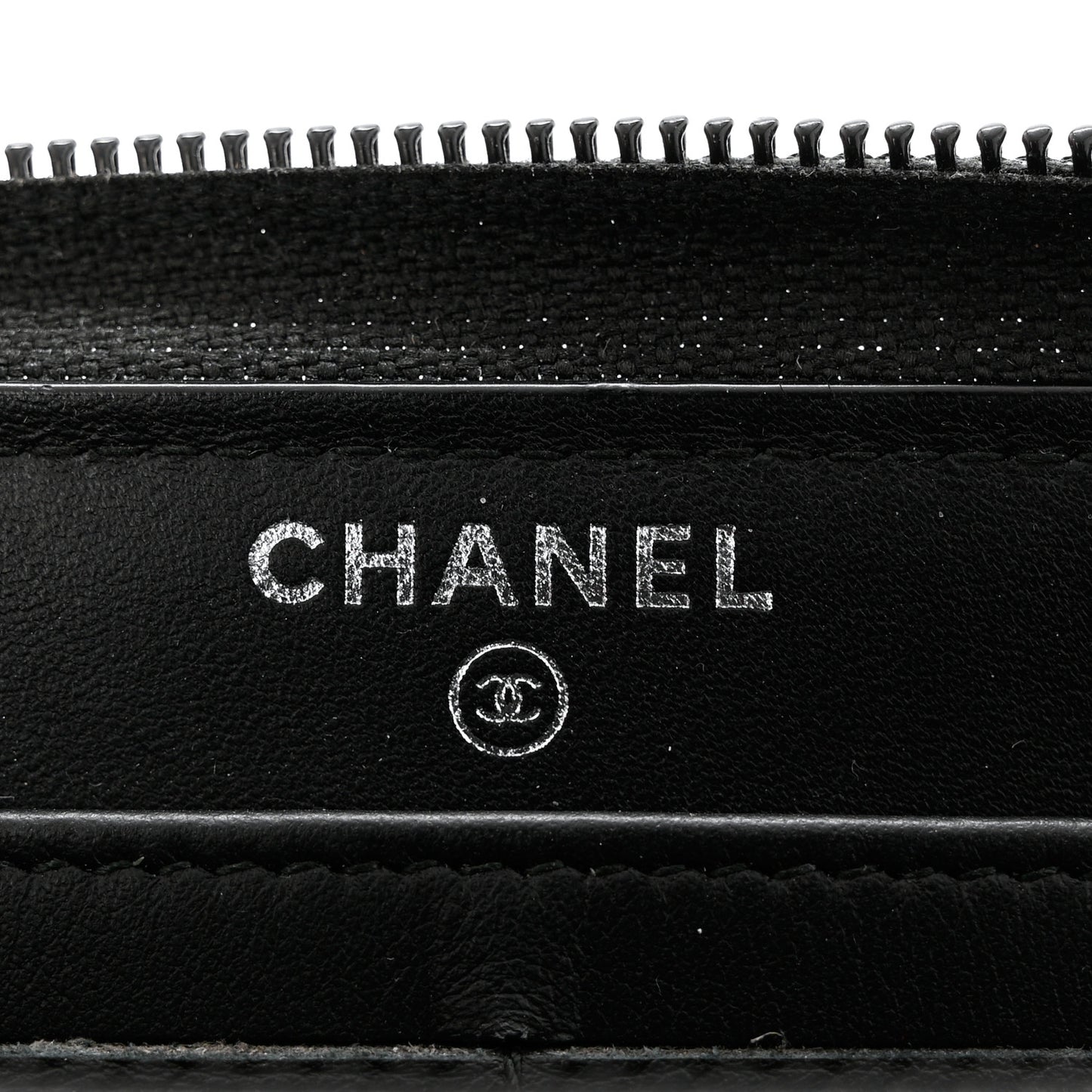 Calfskin Painted Chevron Embossed Large Boy Zip Wallet Black
