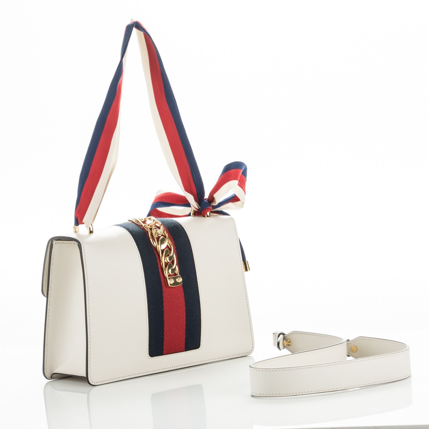 Gucci Calfskin Small Sylvie Shoulder Bag Off White 3 of 9