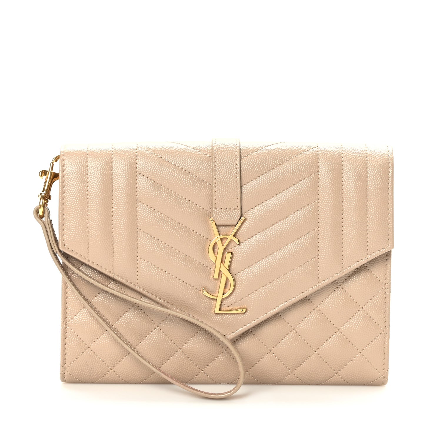 Grain De Poudre Textured Mixed Matelasse Triquilt Monogram Clutch Dark Beige