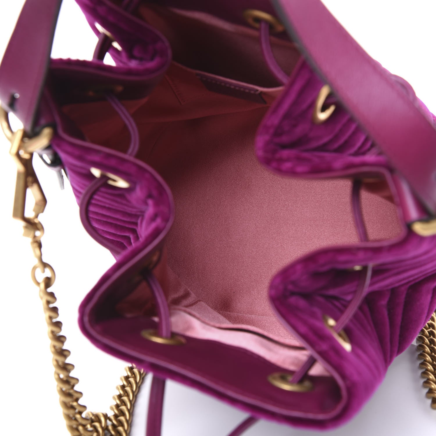 Gucci Velvet Matelasse GG Marmont Bucket Bag Fuchsia Violet Cyclamen 4 of 9