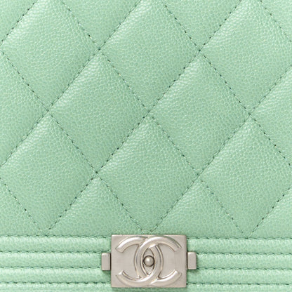 Chanel Caviar Quilted Boy Wallet On Chain WOC Light Green 9 of 12