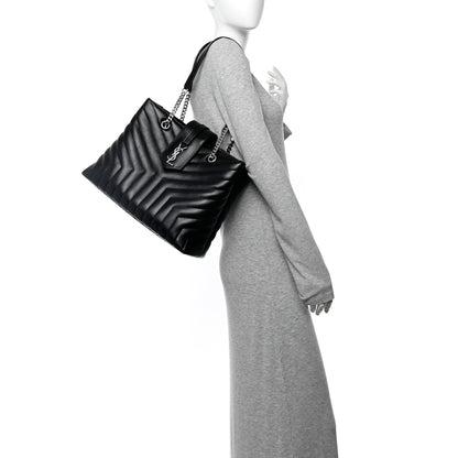 Saint Laurent Calfskin Y Quilted Monogram Large Loulou Shopper Black 2 of 11