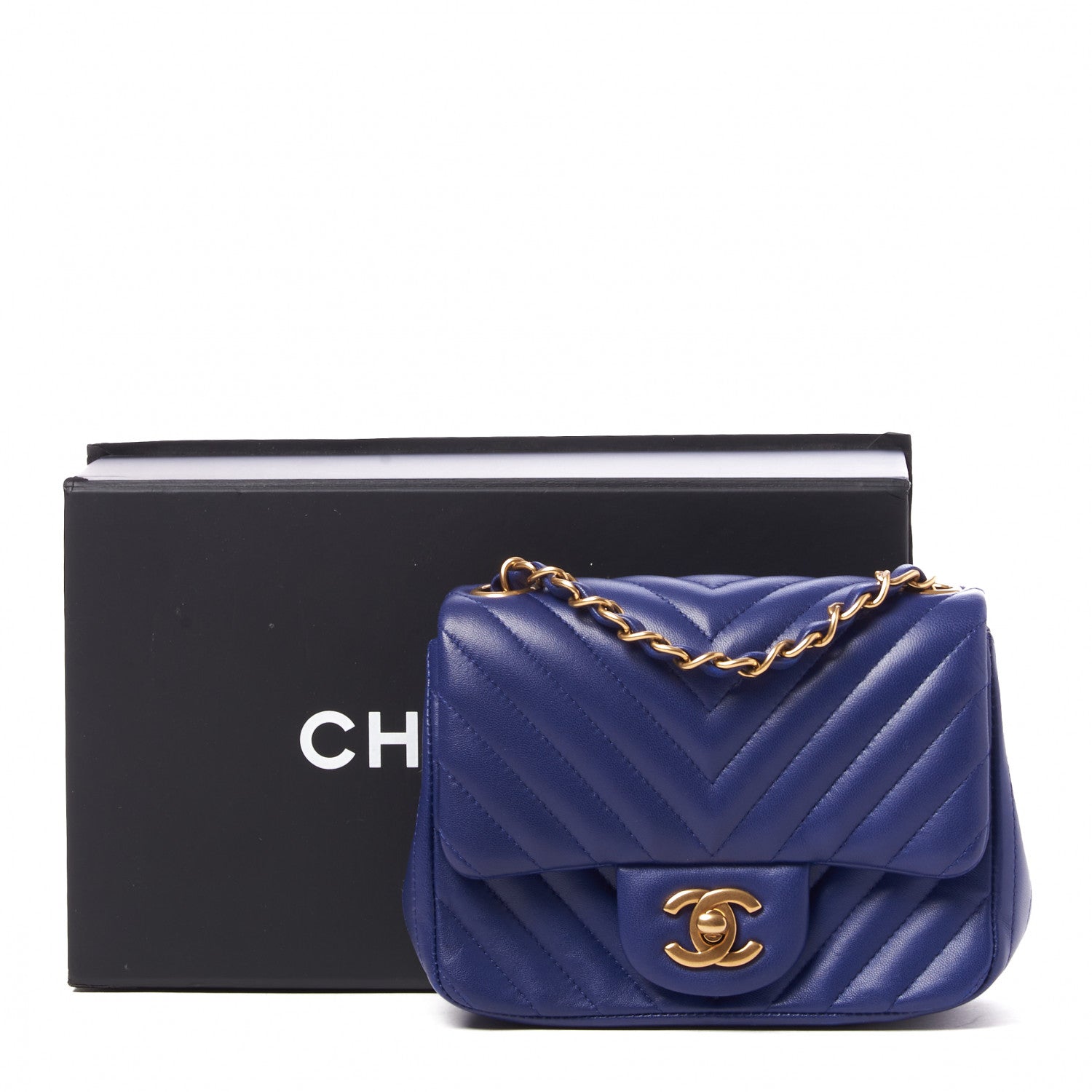 Chanel Lambskin Chevron Quilted Mini Square Flap Blue 10 of 10