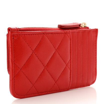 Chanel Caviar Quilted Flap Zip Card Holder Red 3 of 9