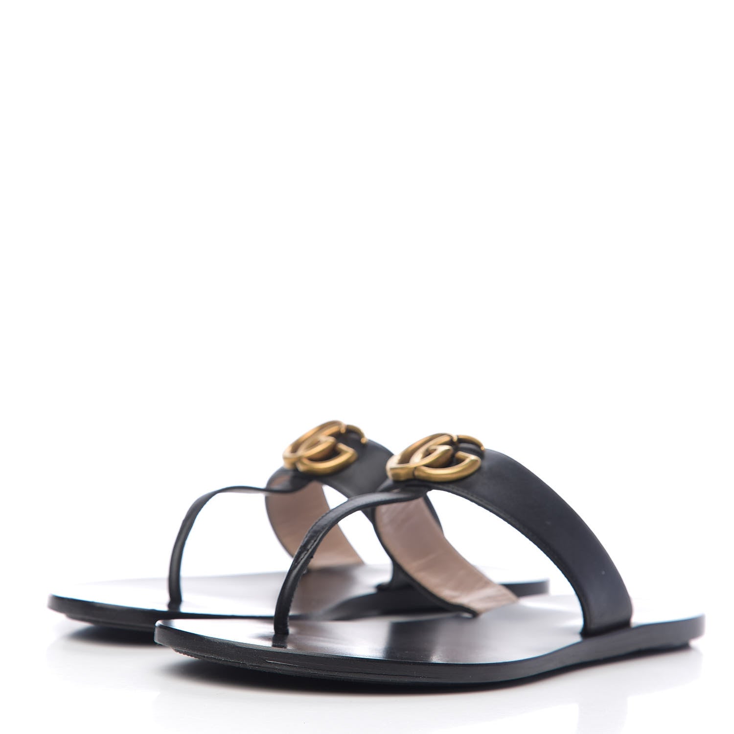 Gucci Calfskin GG Marmont Thong Sandals 38 Black 3 of 9