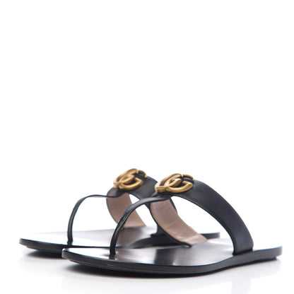 Gucci Calfskin GG Marmont Thong Sandals 38 Black 3 of 9
