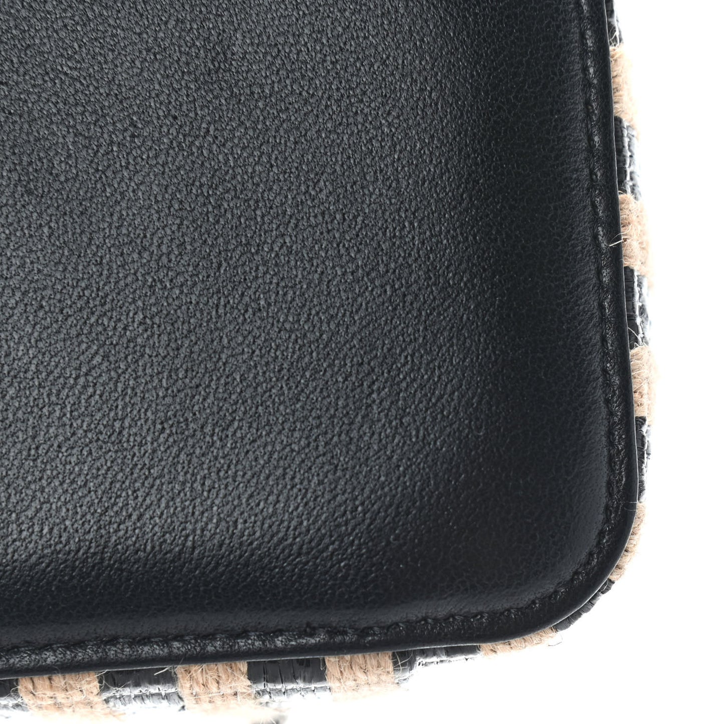 Raffia Jute Striped Small Vanity Case With Chain Black Beige