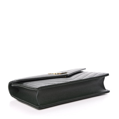 Saint Laurent Grain De Poudre Matelasse Chevron Monogram Envelope Chain Wallet Dark Green 4 of 9