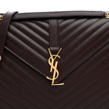 Saint Laurent Grain De Poudre Matelasse Chevron Large Monogram Satchel Rouge Legion 8 of 12