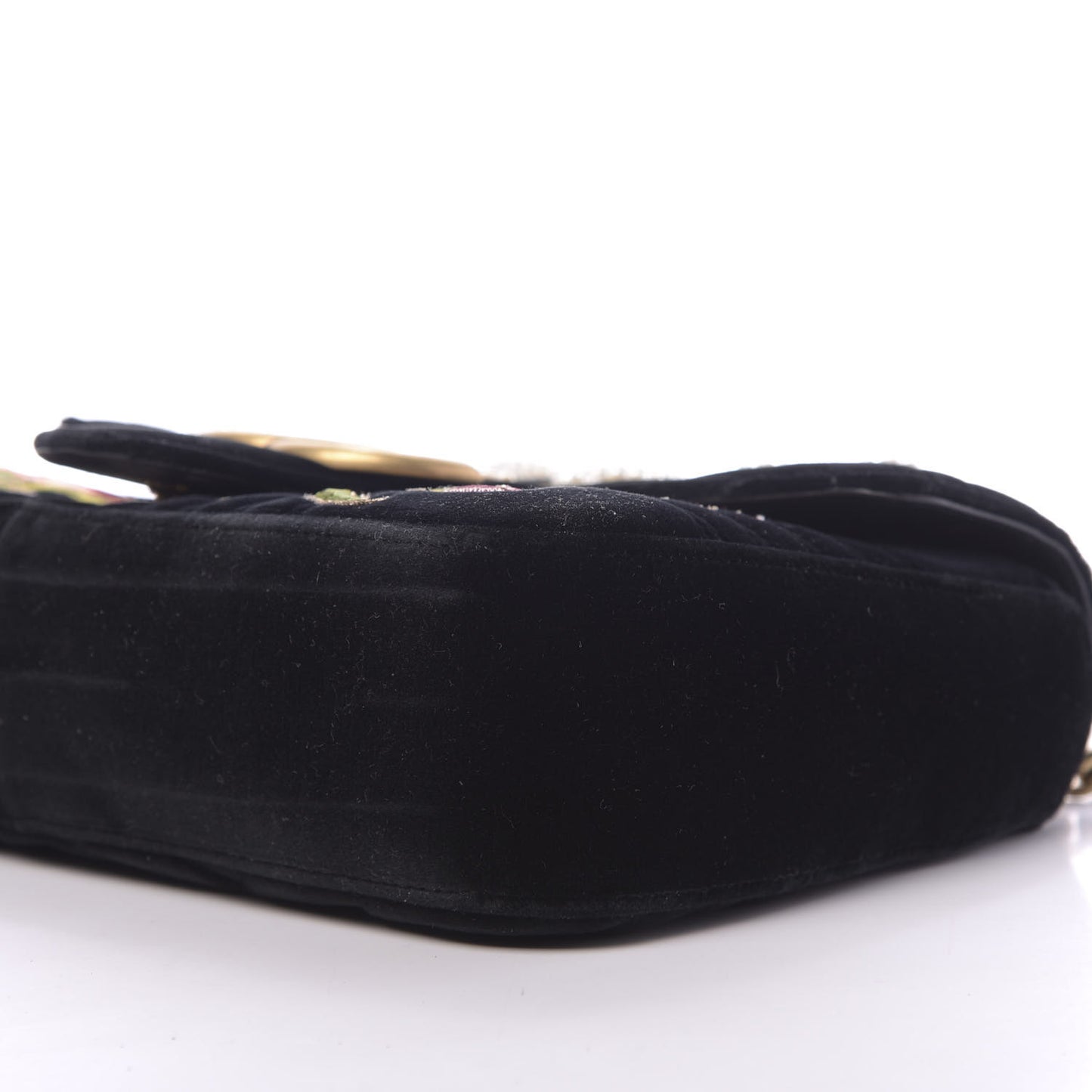 Velvet Matelasse Loved Embroidered Medium GG Marmont Shoulder Bag Black