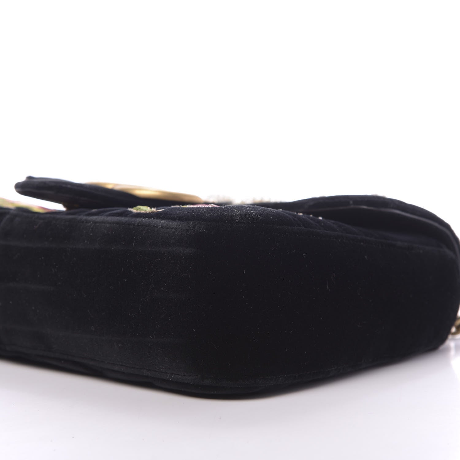Gucci Velvet Matelasse Loved Embroidered Medium GG Marmont Shoulder Bag Black 7 of 9