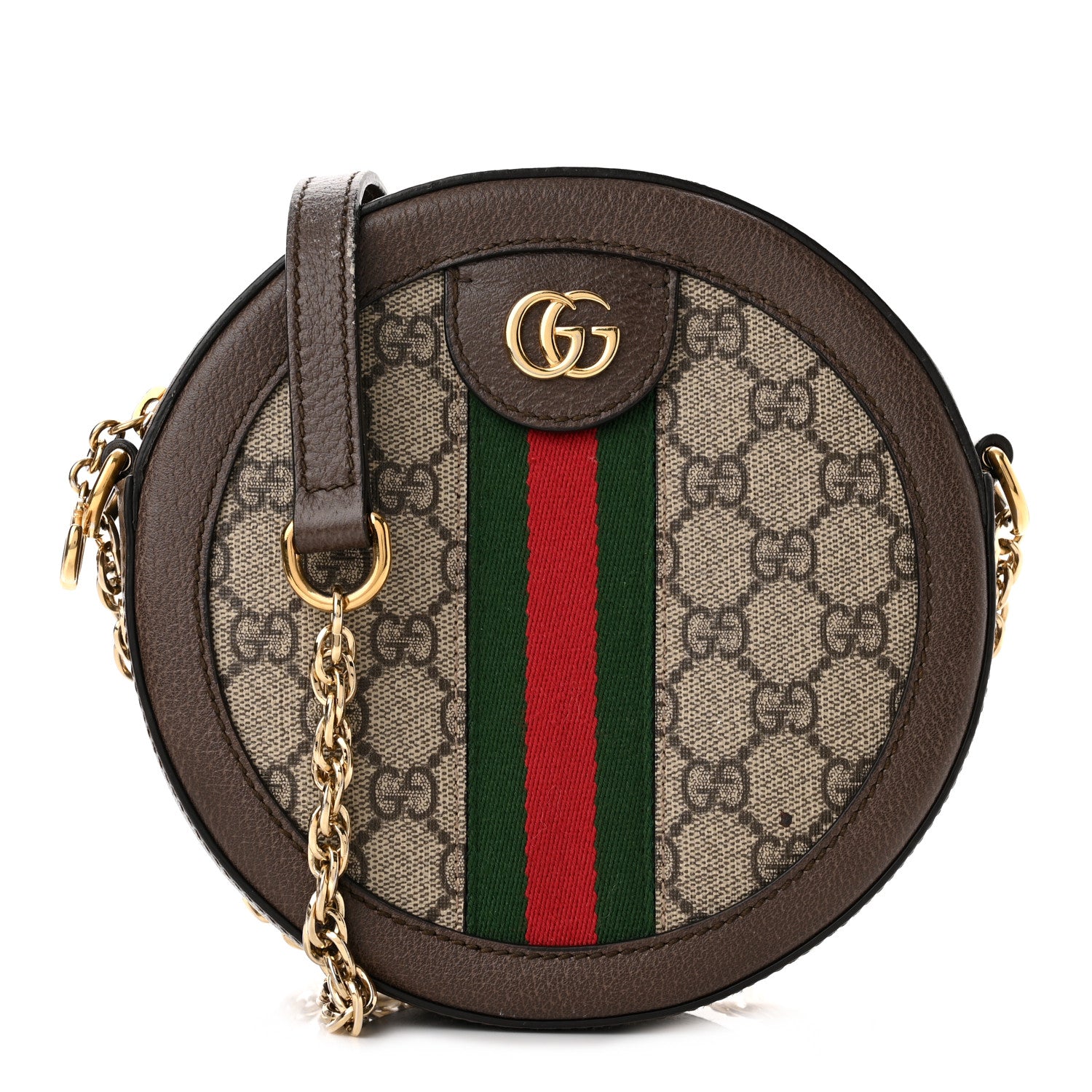 Gucci GG Supreme Monogram Web Mini Ophidia Round Shoulder Bag Brown 1 of 11