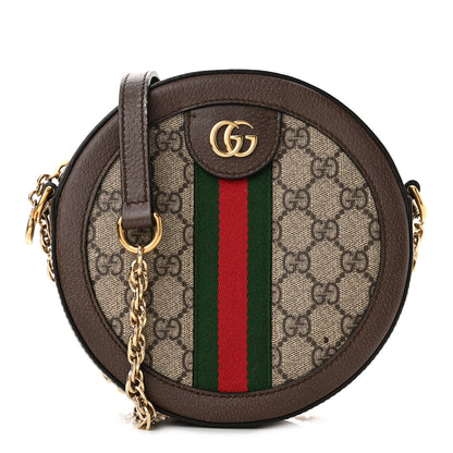 Gucci GG Supreme Monogram Web Mini Ophidia Round Shoulder Bag Brown 1 of 11