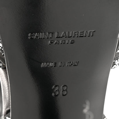 Saint Laurent Metallic Calfskin Leopard Print Tribute 105 Platform Sandals 38  Black Silver 7 of 12