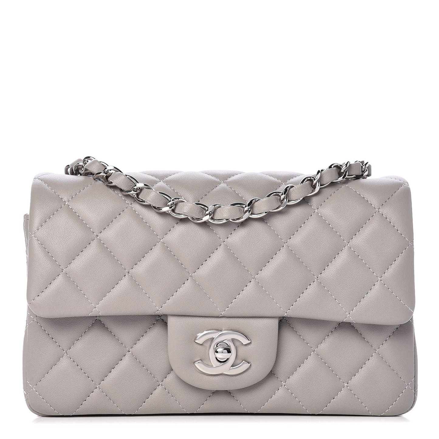 Lambskin Quilted Mini Rectangular Flap Grey