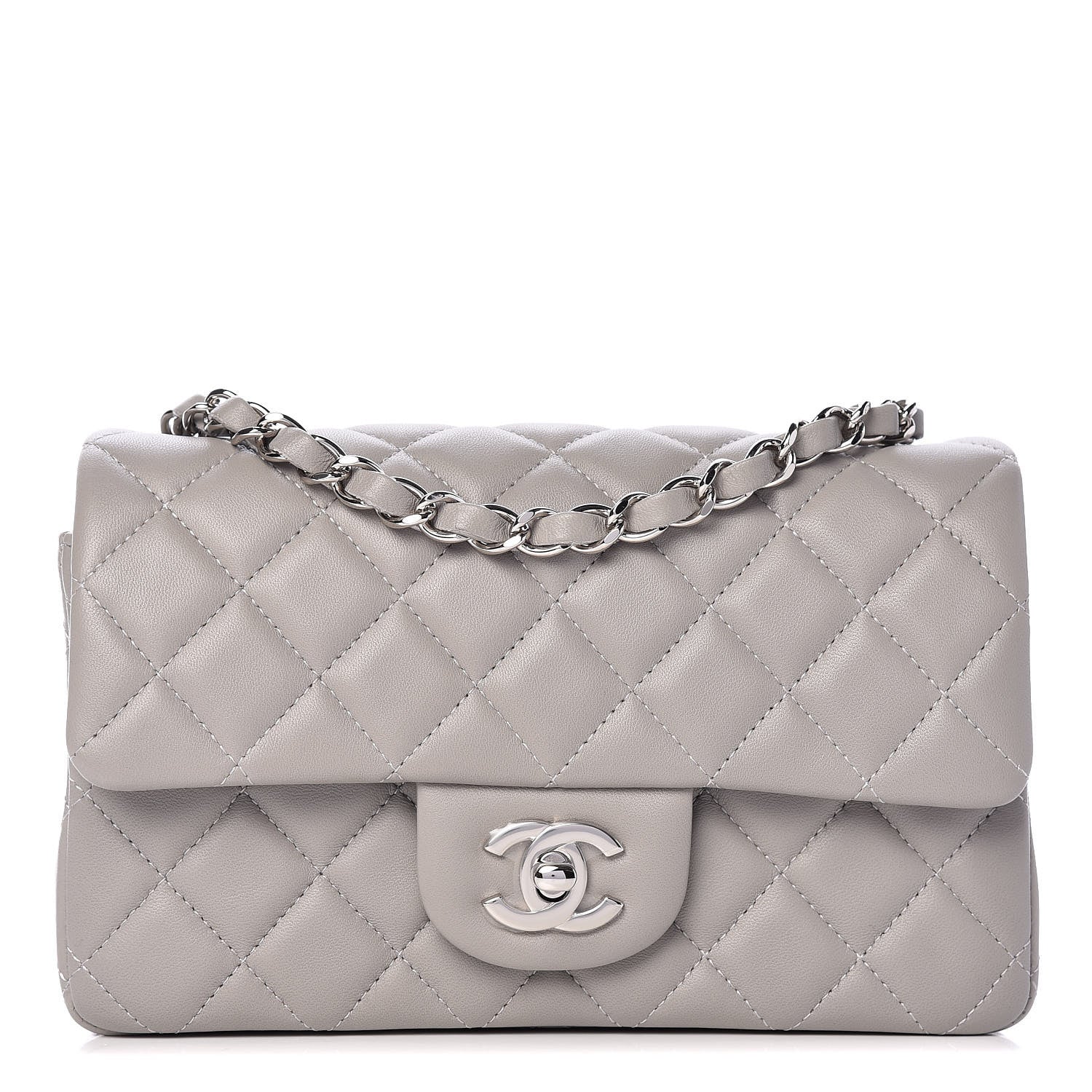 Chanel Lambskin Quilted Mini Rectangular Flap Grey 1 of 11