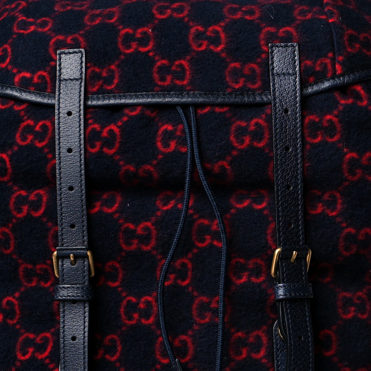 Covered Wool GG Monogram Large Double Buckle Backpack Navy Red