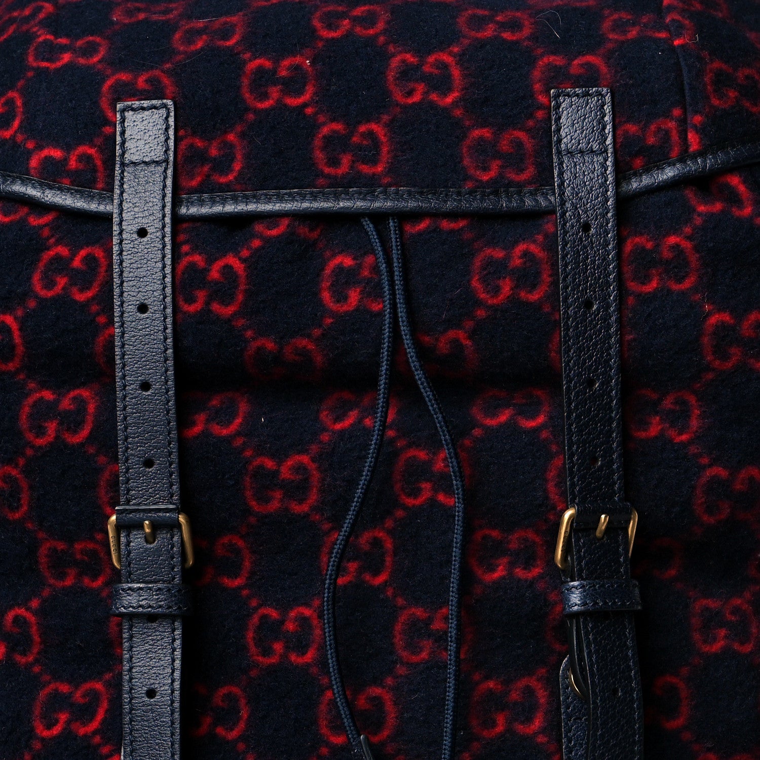 Gucci Covered Wool GG Monogram Large Double Buckle Backpack Navy Red 7 of 10