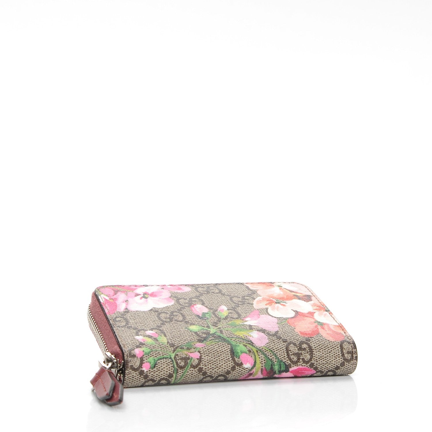 Gucci GG Supreme Monogram Blooms Zip Around Card Case Wallet Beige Multicolor Dry Rose 4 of 7