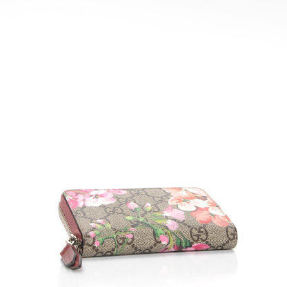 Gucci GG Supreme Monogram Blooms Zip Around Card Case Wallet Beige Multicolor Dry Rose 4 of 7