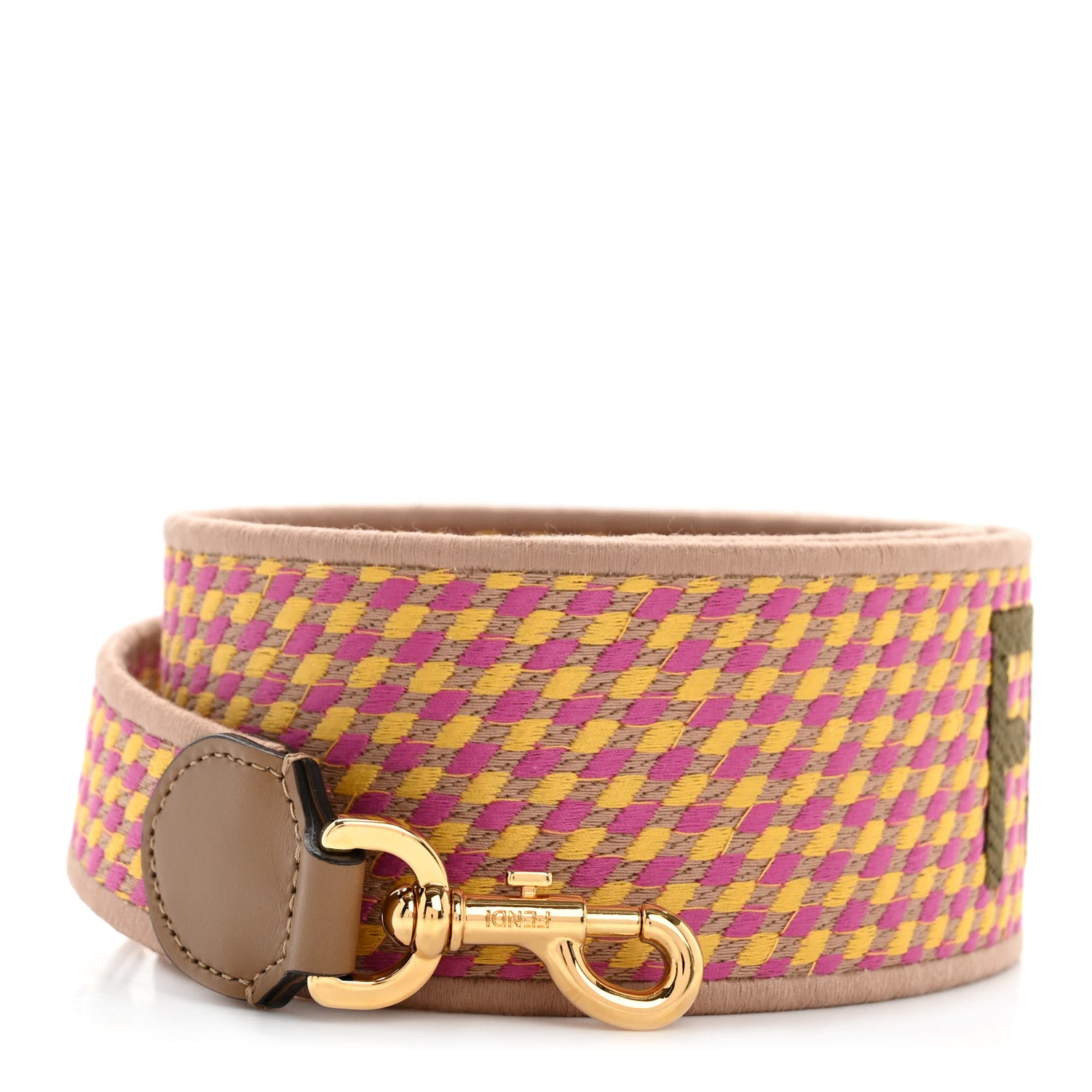 Fendi Canvas Vitello King Logo Embroidered Shaped Strap You Bouganville Mimosa Miele Sand 1 of 5