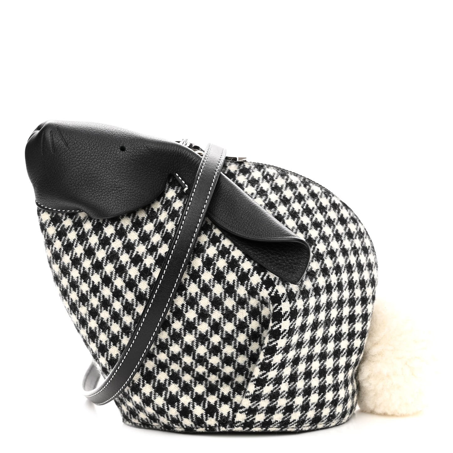 Tweed Mini Bunny Crossbody Bag Black White