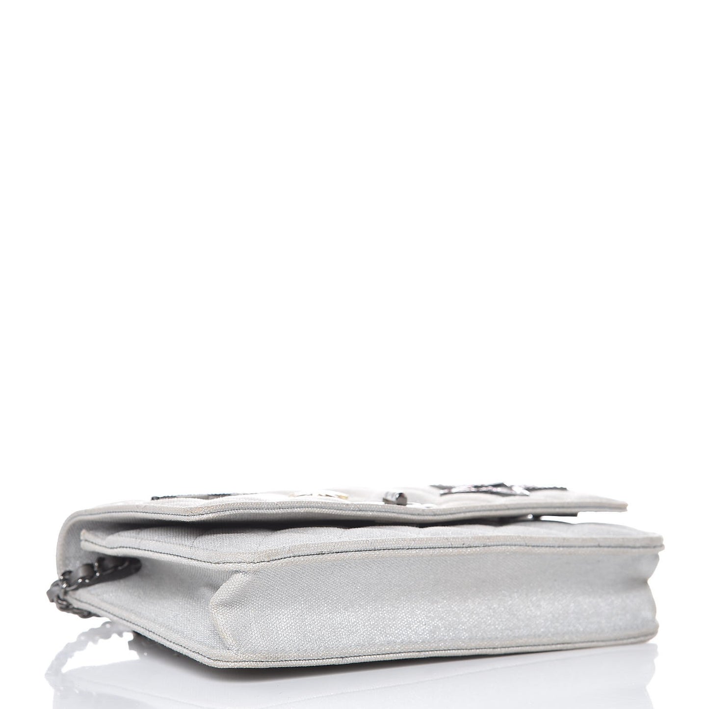 Metallic Canvas Quilted Space Charms Wallet On Chain WOC Silver